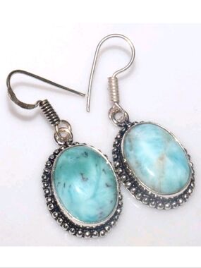 Larimar Gemstone 925 Sterling Silver Handmade Drop Dangle Earrings